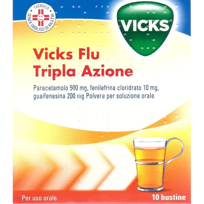 Procter & Gamble Vicks Flu Tripla Azione 500mg/200mg/10mg Polvere Per Soluzione Orale Paracetamolo, Guaifenesina, Fenilefrina Hc