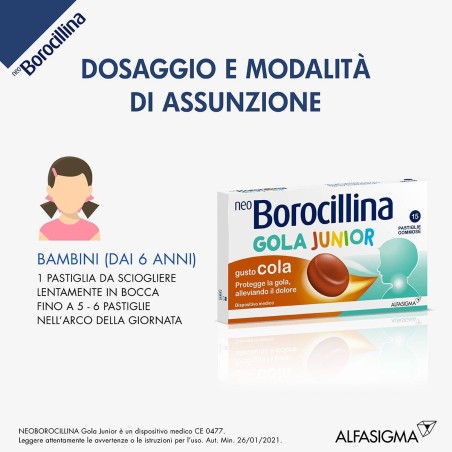 Alfasigma Neoborocillina Gola Junior 15 Pastiglie Gusto Cola