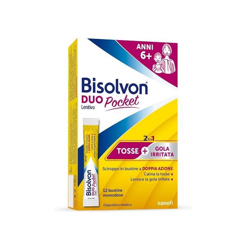 Bisolvon Duo Pocket Lenitivo Sciroppo in bustine per tosse 12 pezzi