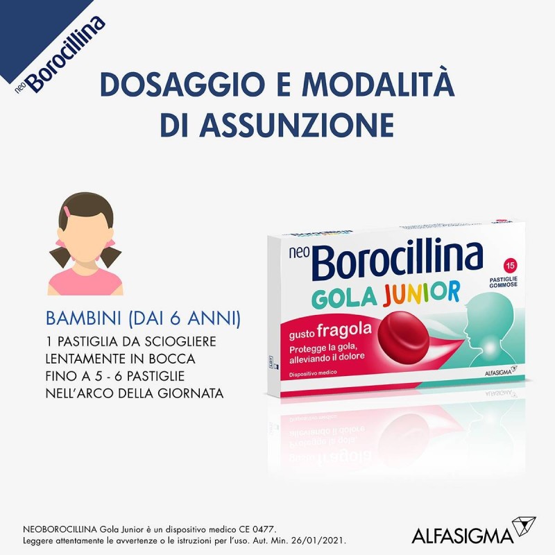 Alfasigma Neoborocillina Gola Junior 15 Pastiglie Gusto Fragola