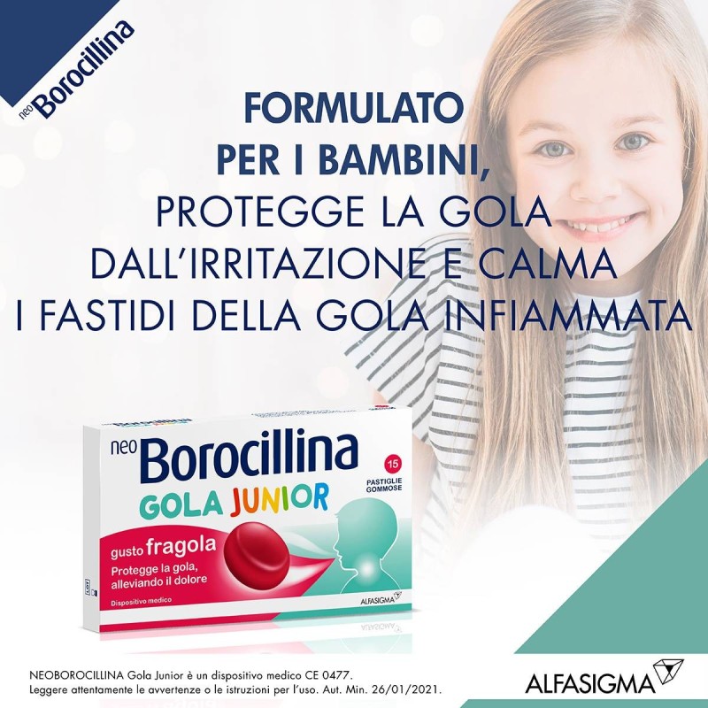Alfasigma Neoborocillina Gola Junior 15 Pastiglie Gusto Fragola