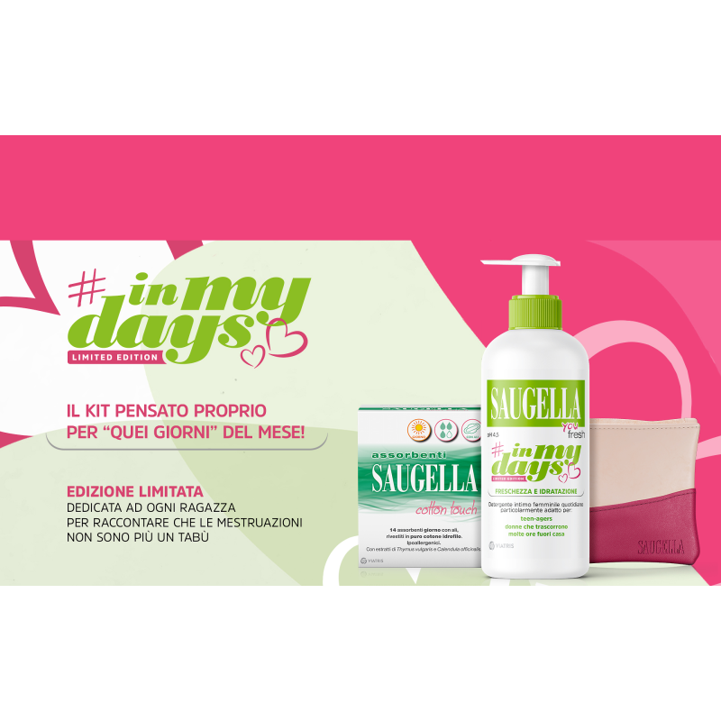 Meda Pharma Saugella In My Days Bundle You Fresh + Assorbenti Giorno 14 Pezzi + Porta Assorbenti