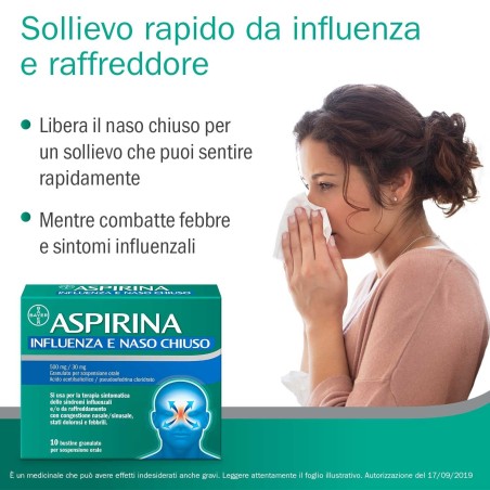 Bayer Aspirina Influenza E Naso Chiuso 500 Mg / 30 Mg Granulato Per Sospensione Orale Acido Acetilsalicilico 500 Mg, Pseudoefedr