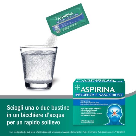 Bayer Aspirina Influenza E Naso Chiuso 500 Mg / 30 Mg Granulato Per Sospensione Orale Acido Acetilsalicilico 500 Mg, Pseudoefedr