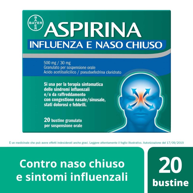 Bayer Aspirina Influenza E Naso Chiuso 500 Mg / 30 Mg Granulato Per Sospensione Orale Acido Acetilsalicilico 500 Mg, Pseudoefedr