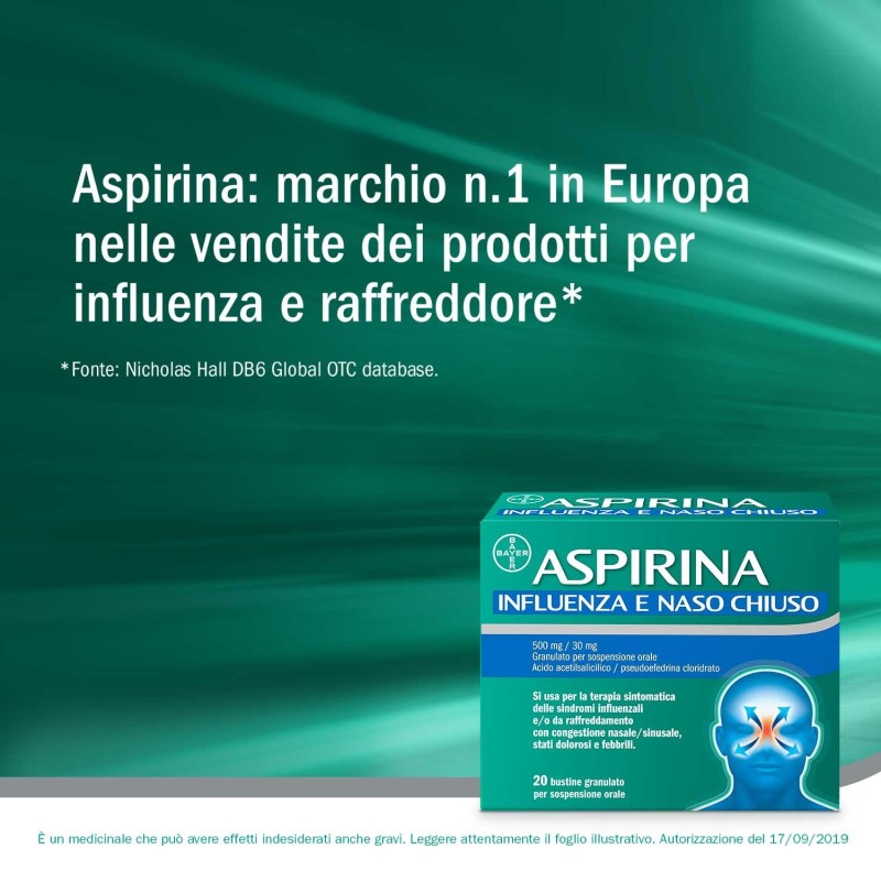 Bayer Aspirina Influenza E Naso Chiuso 500 Mg / 30 Mg Granulato Per Sospensione Orale Acido Acetilsalicilico 500 Mg, Pseudoefedr