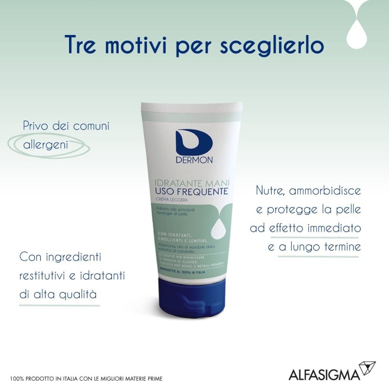 Alfasigma Dermon Idratante Mani Uso Quotidiano Crema Uso Frequente 100 Ml