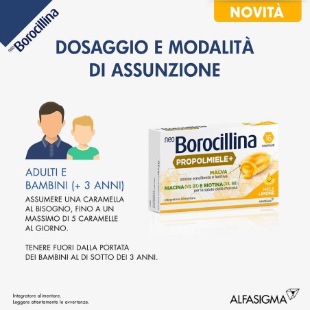 Alfasigma Neoborocillina Propolmiele+ Miele/limone 16 Pastiglie