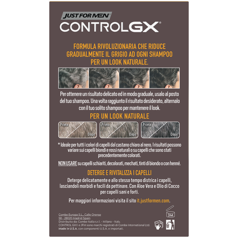 Combe Italia Just For Men Control Gx Shampoo Colorante Graduale 2 In 1 Con Balsamo 150 Ml