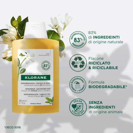 Klorane Les Polysianes Nutri Repair Sun Exposed Hair Shampoo Con Tamanu E Monoi 200 Ml