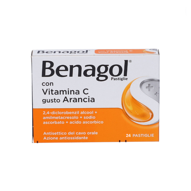 Reckitt Benckiser Benagol 1,2 Mg + 0,6 Mg + 74,9 Mg + 33,5 Mg Pastiglie Con Vitamina C Gusto Arancia 2,4-diclorobenzil Alcool + 