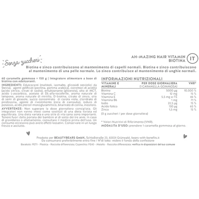 Beautybears Gmbh Ah-mazing Hair Vitamins Mit Biotin Sugarfree 45 Caramelle Gommose