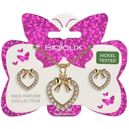 Bjs011 Parure Orecchini+collanina Flake Heart Gold Plated