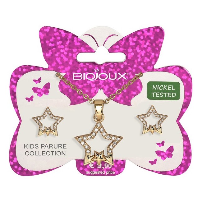 Bjs012 Parure Orecchini+collanina Double Star Gold Plated