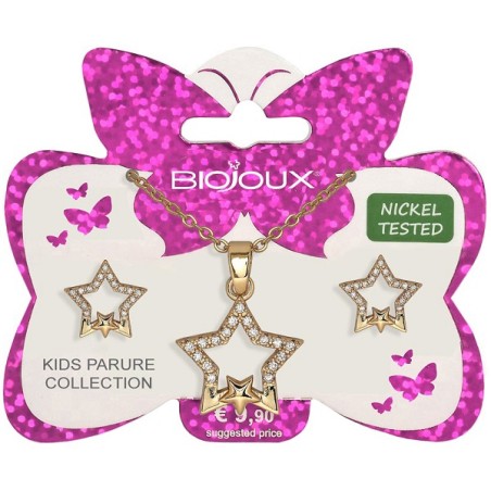 Bjs012 Parure Orecchini+collanina Double Star Gold Plated