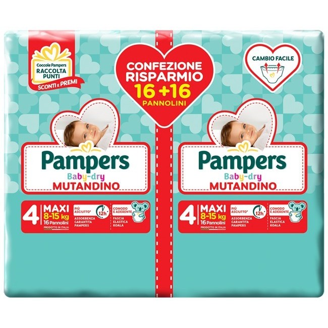 Fater Pampers Baby Dry Pannolino A Mutandina Duo Downcount Maxi 32 Pezzi