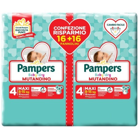 Fater Pampers Baby Dry Pannolino A Mutandina Duo Downcount Maxi 32 Pezzi