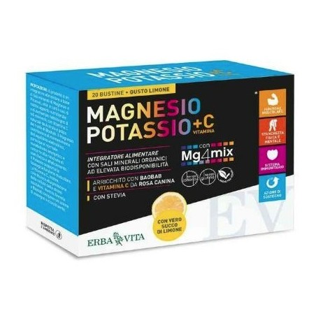 Erba Vita Magnesio Potassio +c Vitamina Gusto Limone 20 Bustine Da 3,8 G