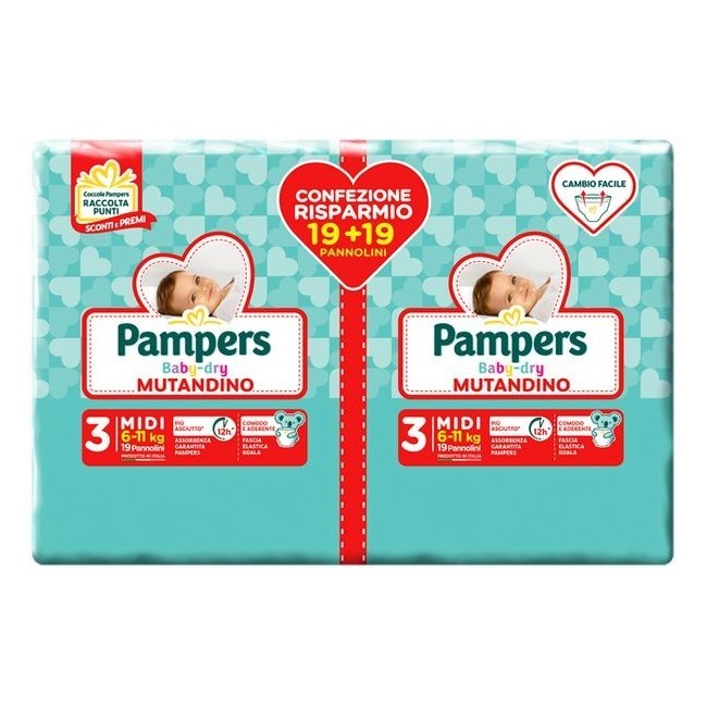 Fater Pampers Baby Dry Pannolino A Mutandina Duo Dwct Midi 38 Pezzi