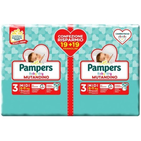 Fater Pampers Baby Dry Pannolino A Mutandina Duo Dwct Midi 38 Pezzi