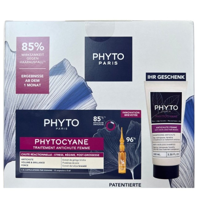 Phyto Paris Set Cyane Reac 12 Fiale Da 5 Ml + Shampoo Anticaduta 100 Ml 25