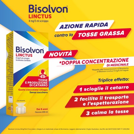 Opella Healthcare Bisolvon Linctus 8 Mg/5 Ml Sciroppo - Gusto Cioccolato-ciliegia Bromexina Cloridrato