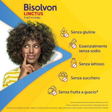 Opella Healthcare Bisolvon Linctus 8 Mg/5 Ml Sciroppo - Gusto Cioccolato-ciliegia Bromexina Cloridrato