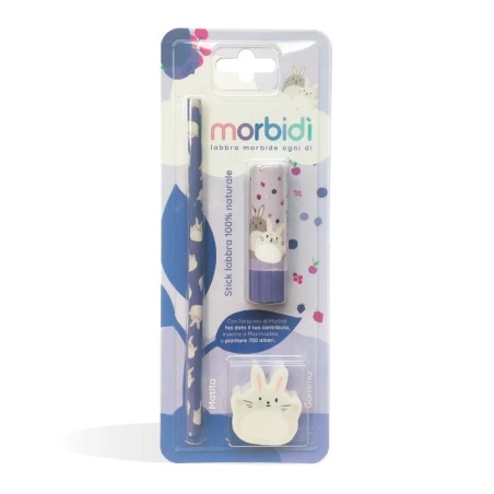 Pharmaidea Morbidi' Kit Disegno Frutti Di Bosco Stick Labbra + Matita + Gomma Da Cancellare