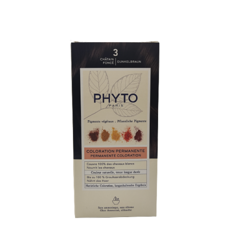 Phyto Color Kit 3 Castano Scuro Latte Rivelatore 50 Ml + Crema Colorante 50 Ml + Maschera Protettiva Colore 12 Ml + Guanti