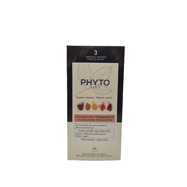 Phyto Color Kit 3 Castano Scuro Latte Rivelatore 50 Ml + Crema Colorante 50 Ml + Maschera Protettiva Colore 12 Ml + Guanti