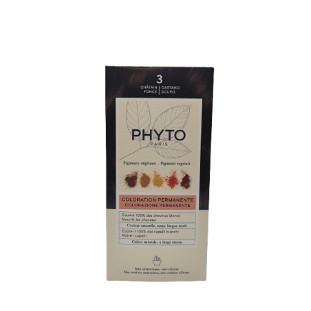 Phyto Color Kit 3 Castano Scuro Latte Rivelatore 50 Ml + Crema Colorante 50 Ml + Maschera Protettiva Colore 12 Ml + Guanti