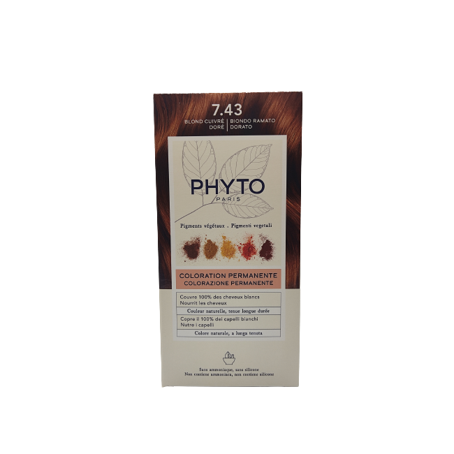 Phyto Color Kit 7,43 Biondo Ramato Dorato Latte Rivelatore 50 Ml + Crema Colorante 50 Ml + Maschera Protettiva Colore 12 Ml + Gu