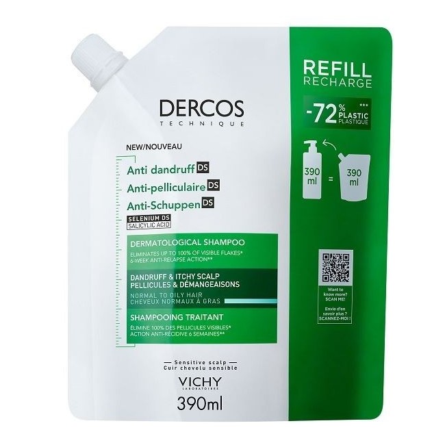 Vichy Dercos Technique Shampoo Antiforfora Ds Grassi Refill 390 Ml