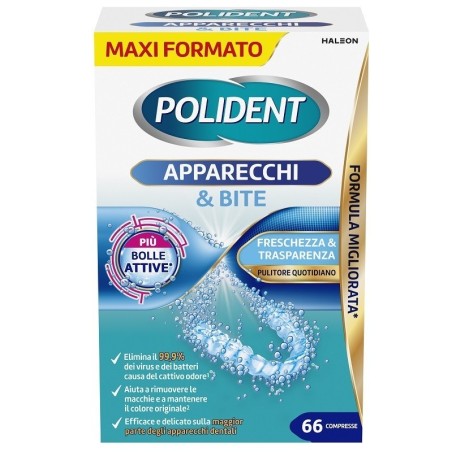 Haleon Polident Apparecchi & Bite Pulitore Quotidiano 66 Compresse