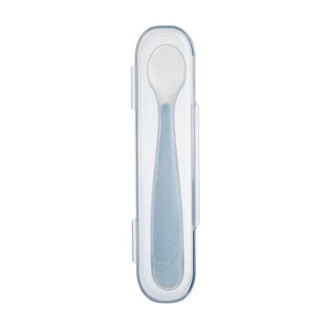 Chicco Softly Spoon Cucchiaio Morbido In Silicone Grigio 6m+ Con Custodia