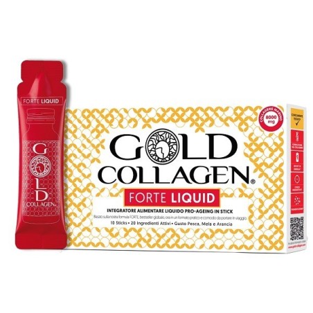 Minerva Research Labs Gold Collagen Forte Liquid 10 Sticks Da 25 Ml Gusto Pesca Mela E Arancia Con Edulcorante