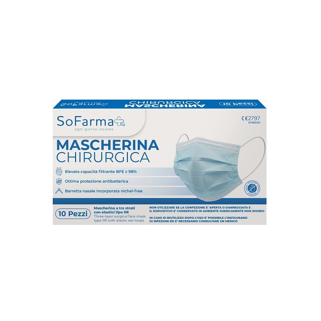 So. Farma. Morra Mascherina Chirurgica High Protection Mask Colore Blu 10 Pezzi