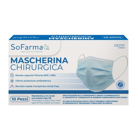 So. Farma. Morra Mascherina Chirurgica High Protection Mask Colore Blu 10 Pezzi