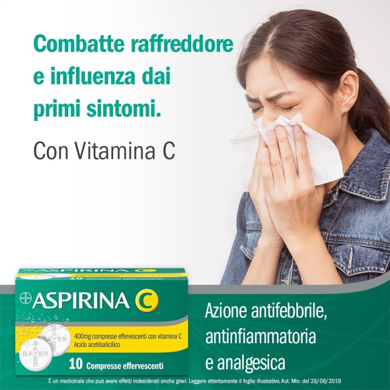 Bayer Aspirina 400 Mg Compresse Effervescenti Con Vitamina C Acido Acetilsalicilico + Acido Ascorbico