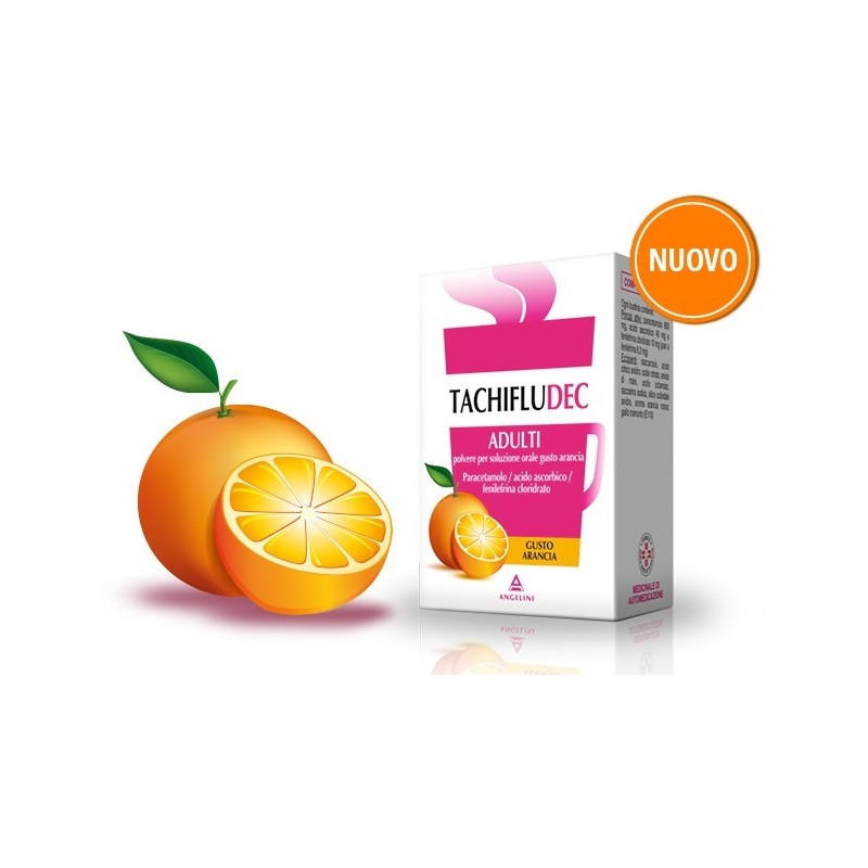 Angelini Pharma Tachifludec Polvere Per Soluzione Orale Gusto Arancia Paracetamolo, Acido Ascorbico, Fenilefrina Cloridrato