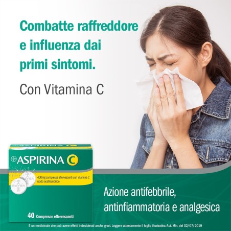 Bayer Aspirina 400 Mg Compresse Effervescenti Con Vitamina C Acido Acetilsalicilico + Acido Ascorbico